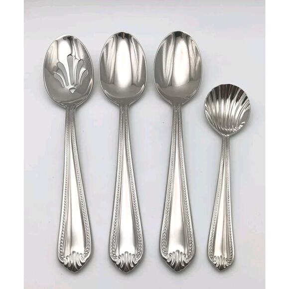 Lenox Bead Plum Tip 4 Piece Hostess Serving Set 18/10 Stainless Glossy Flatware - Picture 1 of 2